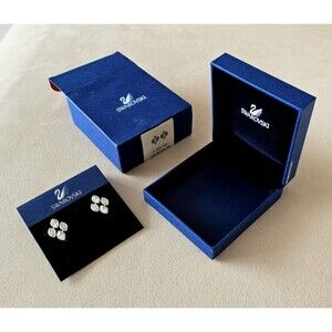 SWAROVSKI 4 Crystals Stud Earrings Rhodium plated CRYS/RHS/PE # 1/806 158 NEW